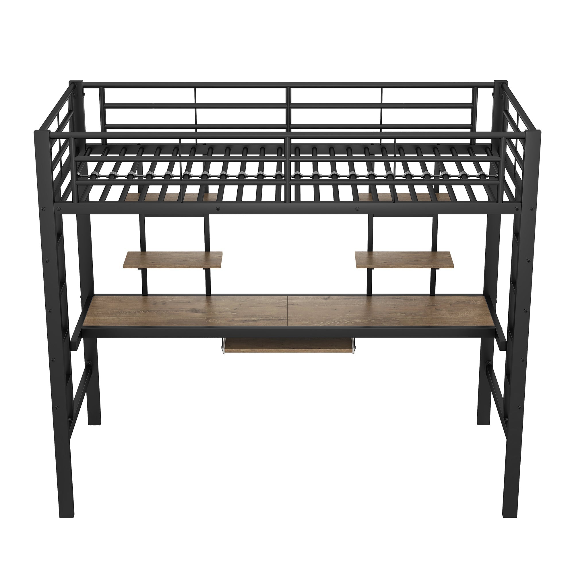 Loft Bed 90x200cm with Desk and 2 Bookshelves - Black Metal