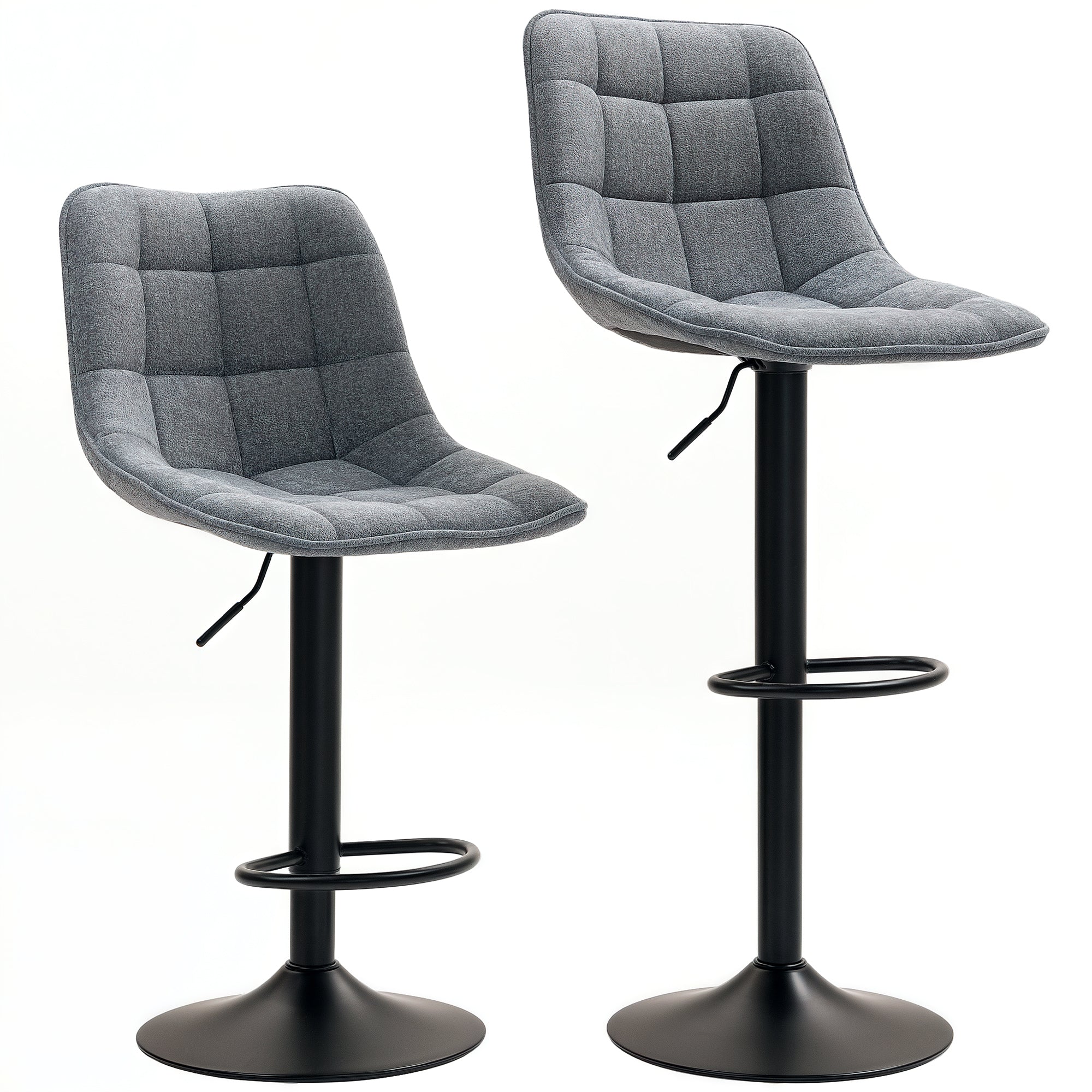 Bar Stools Set of 2, Height-Adjustable 360° Rotatable with Backrest, Dark Gray
