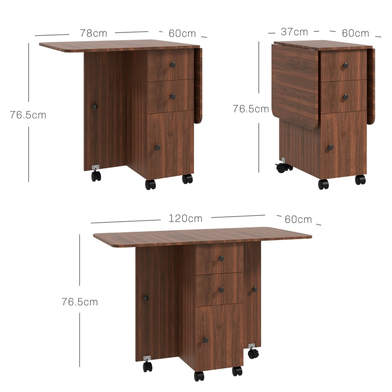 Multi-Storage Drop Leaf Dining Table, Six-Person Expanding, Distressed Brown