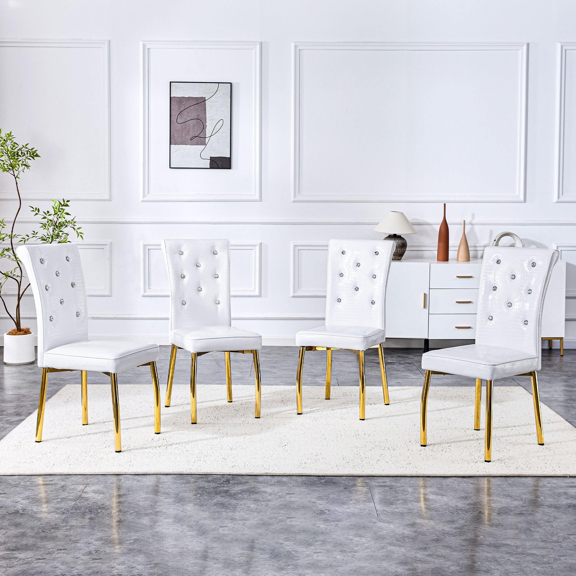 Set of 2 Dining Chairs Retro Alligator-Skin Crystal Buckle Gold Legs - Faux Leather