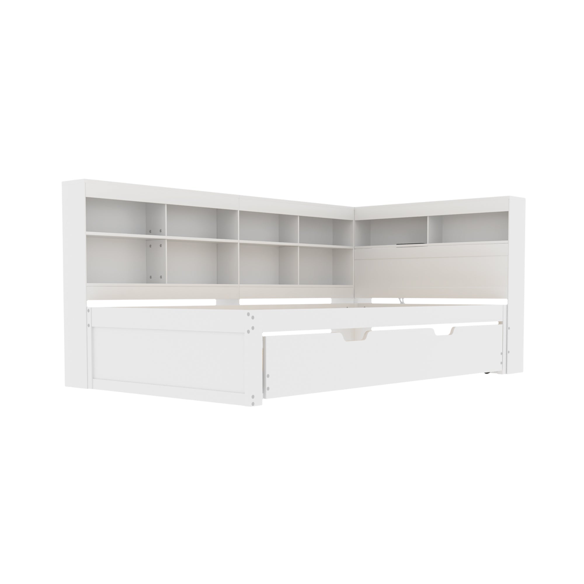 Sofa Bed 90*200 Pull-Out with USB & Storage, Solid Wood, White