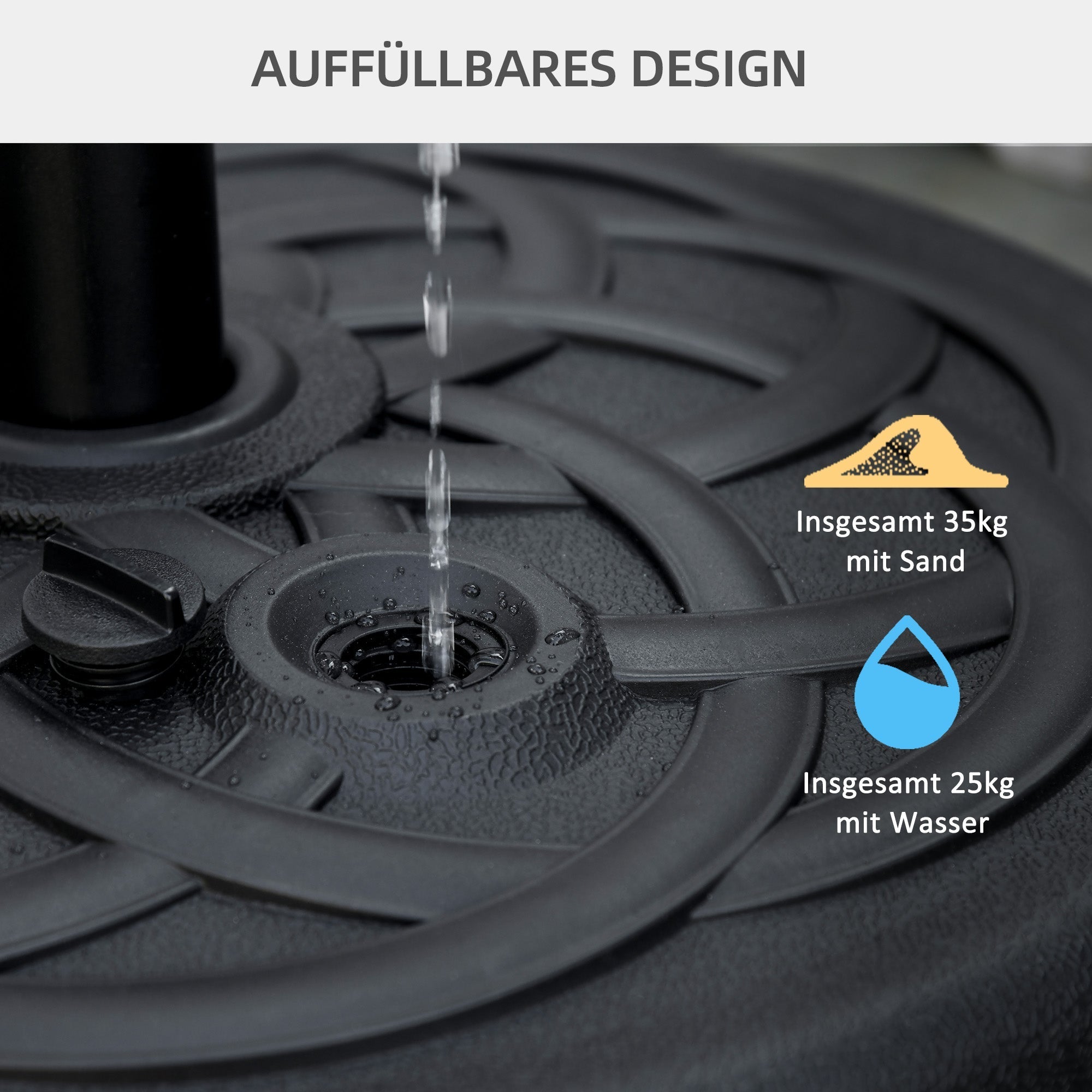 Parasol Base Round Fillable up to 35kg Stand Ø38/48mm Black