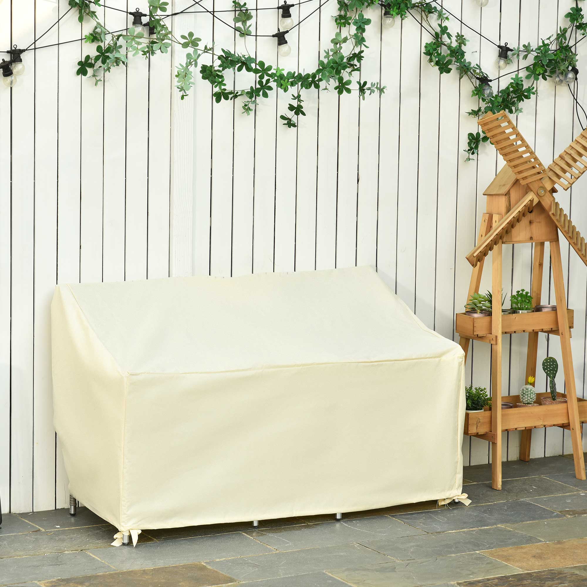 Möbelbezug, 2-Sitzer-Sofaschutz wasserdicht für Garten und Terrasse, Beige 600D Oxford-Gewebe