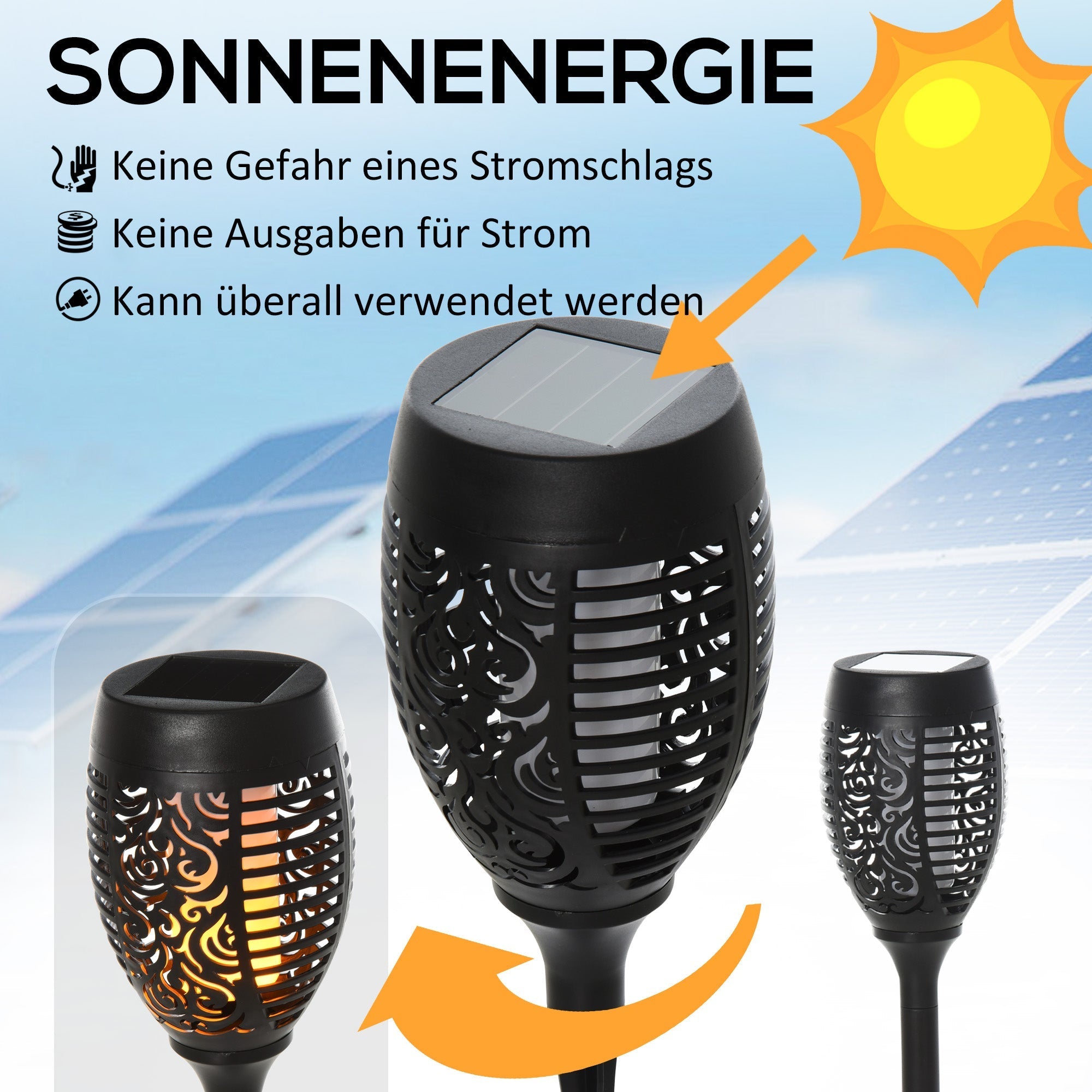 Solar Light Outdoor Set of 4 Garden Lights IP44 Waterproof Warm Light Plastic Black