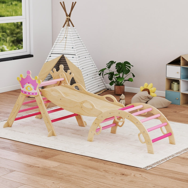 Indoor Climbing Frame 8-in-1 Princess Slide Ramp Arch - Wood