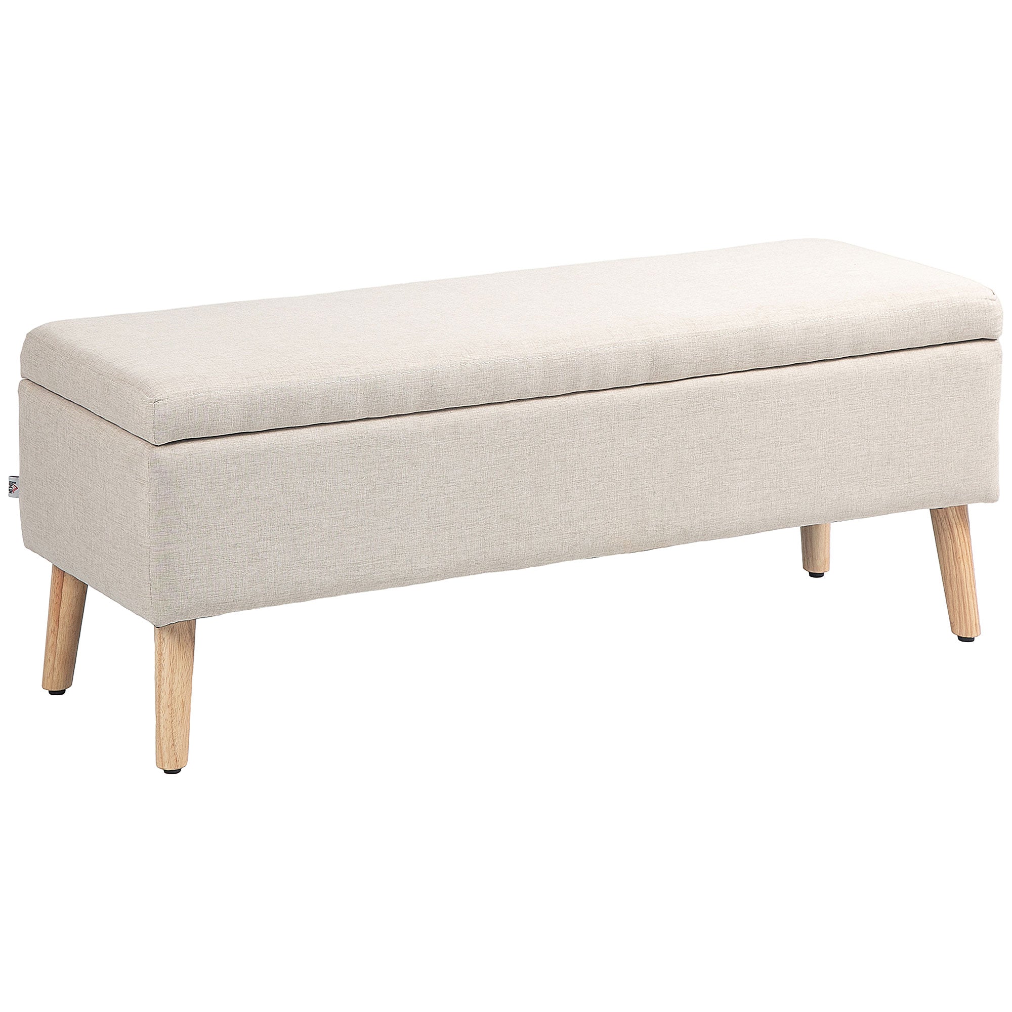 Upholstered Bench with Storage, 110 x 39 x 45 cm, Linen Beige