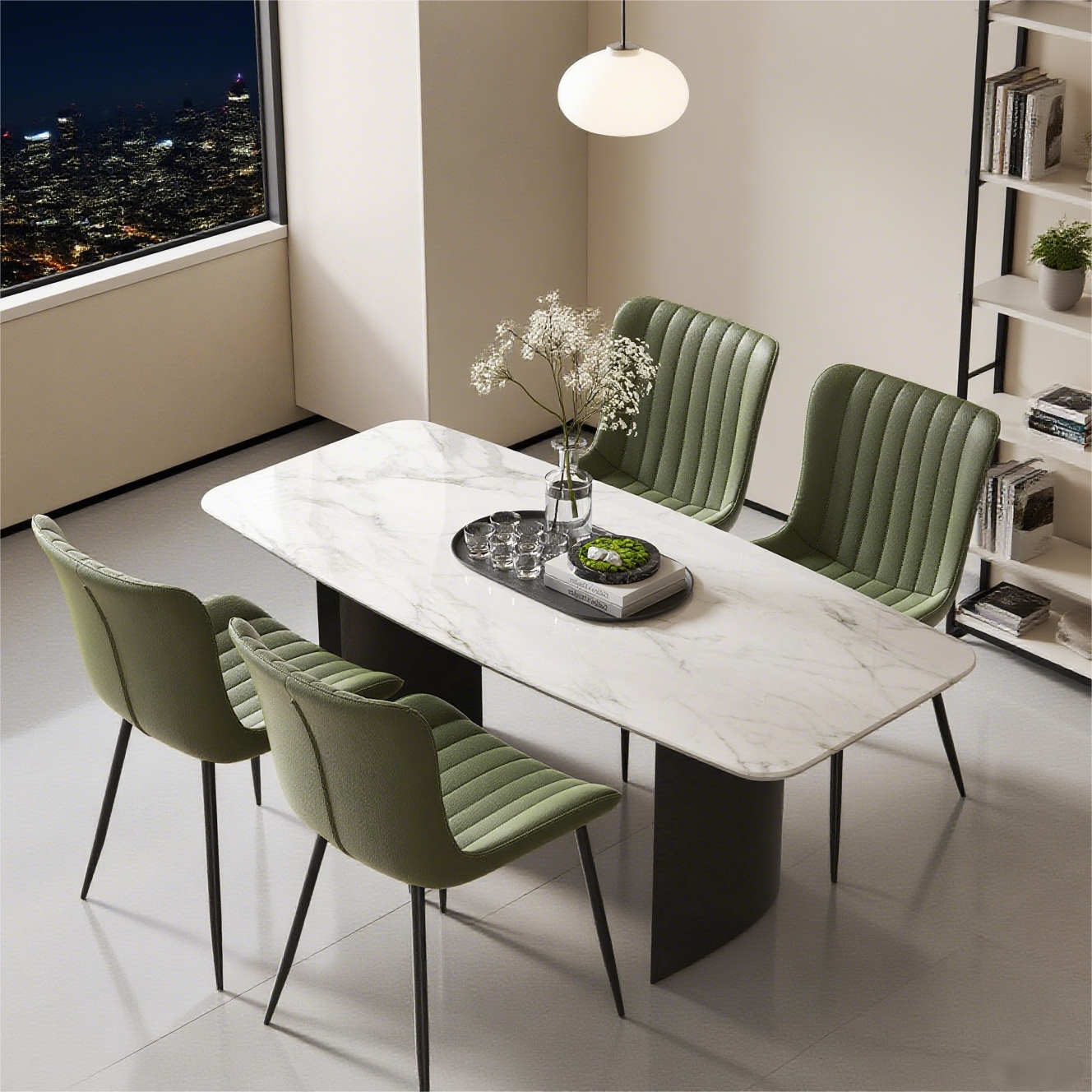 Dining Chairs Set of 4 Modern Faux Leather Armchairs - Green PU