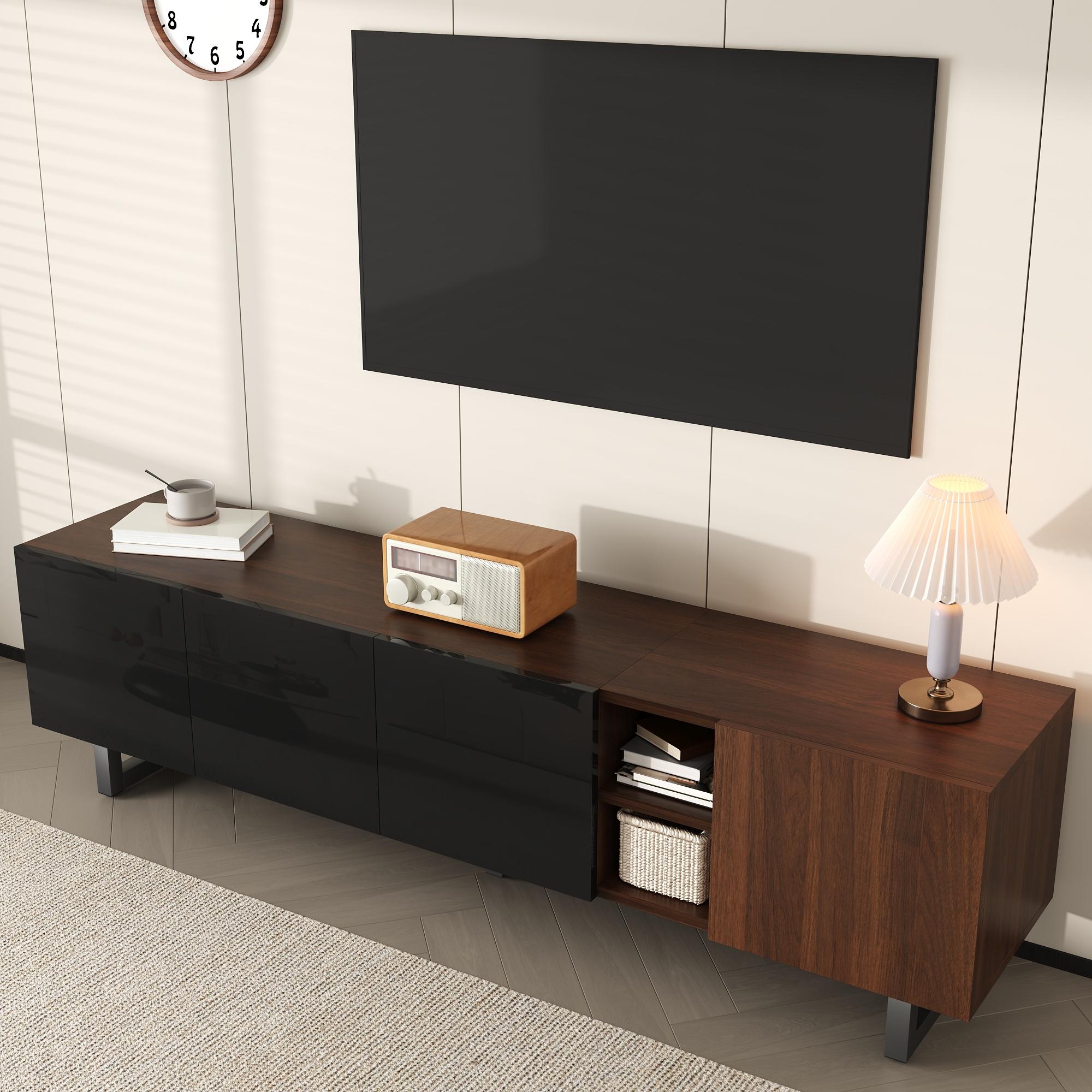 TV Cabinet Low 4 Doors 180x38x50cm - Vintage Wood Grain