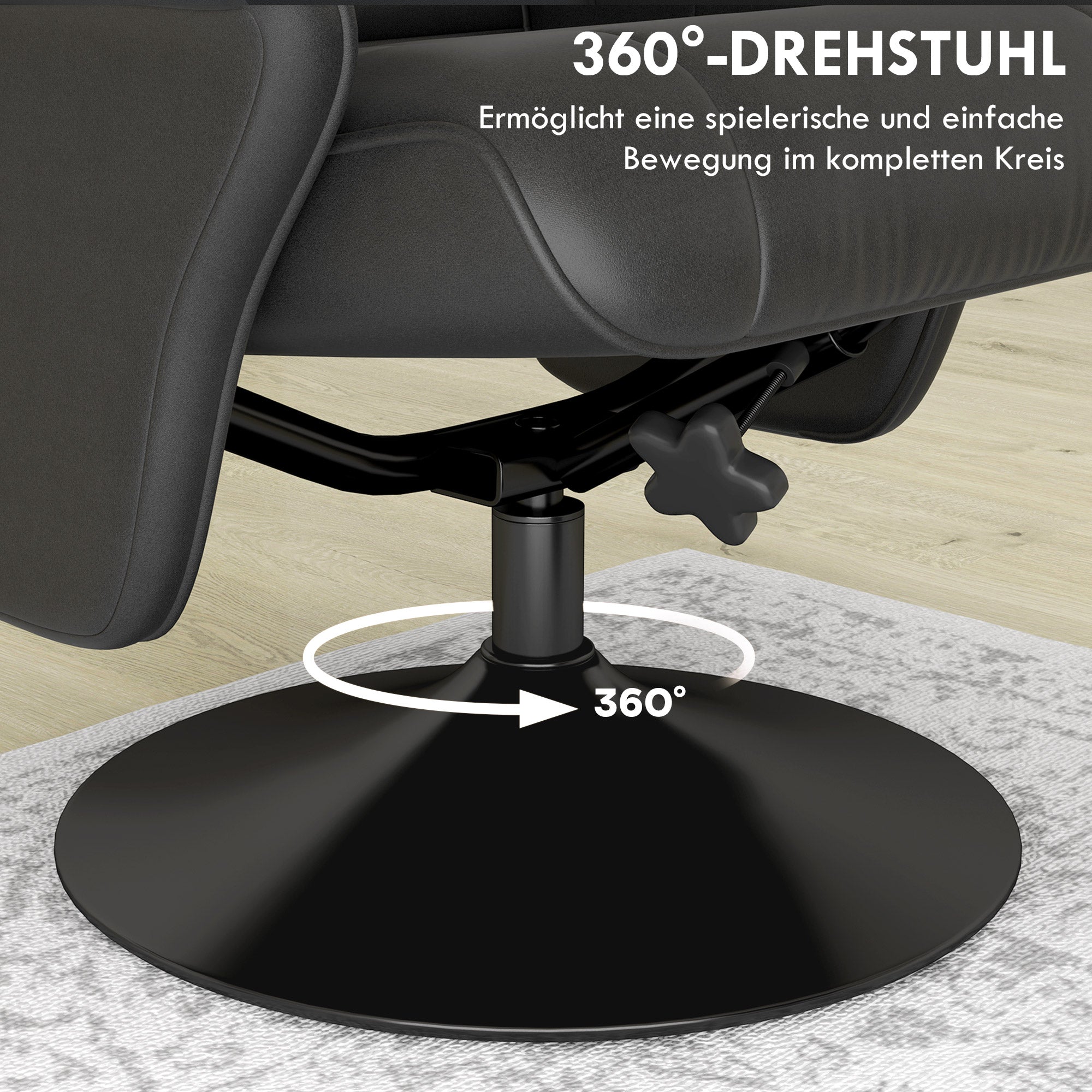 Fernsehsessel mit Fußhocker, drehbar, 150 kg belastbar, Mikrofaser, Schwarz
