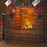 Fireplace Grate, 3-Panel Foldable Spark Guard, Metal Black