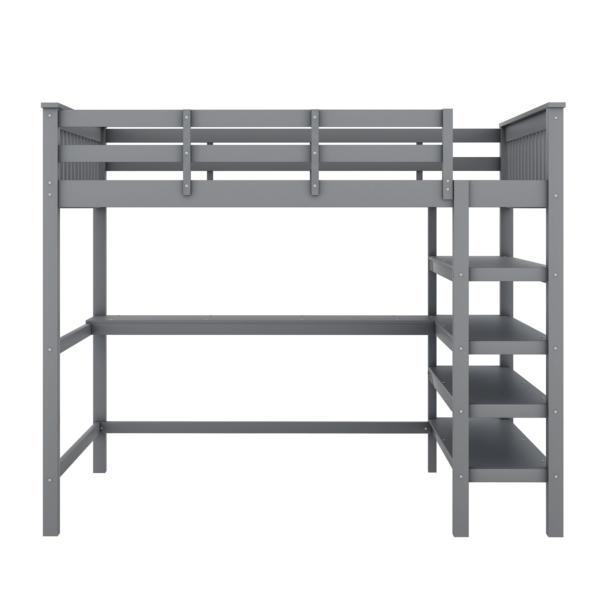 Loft Bed 140x200cm Storage Compartments Desk - Grey