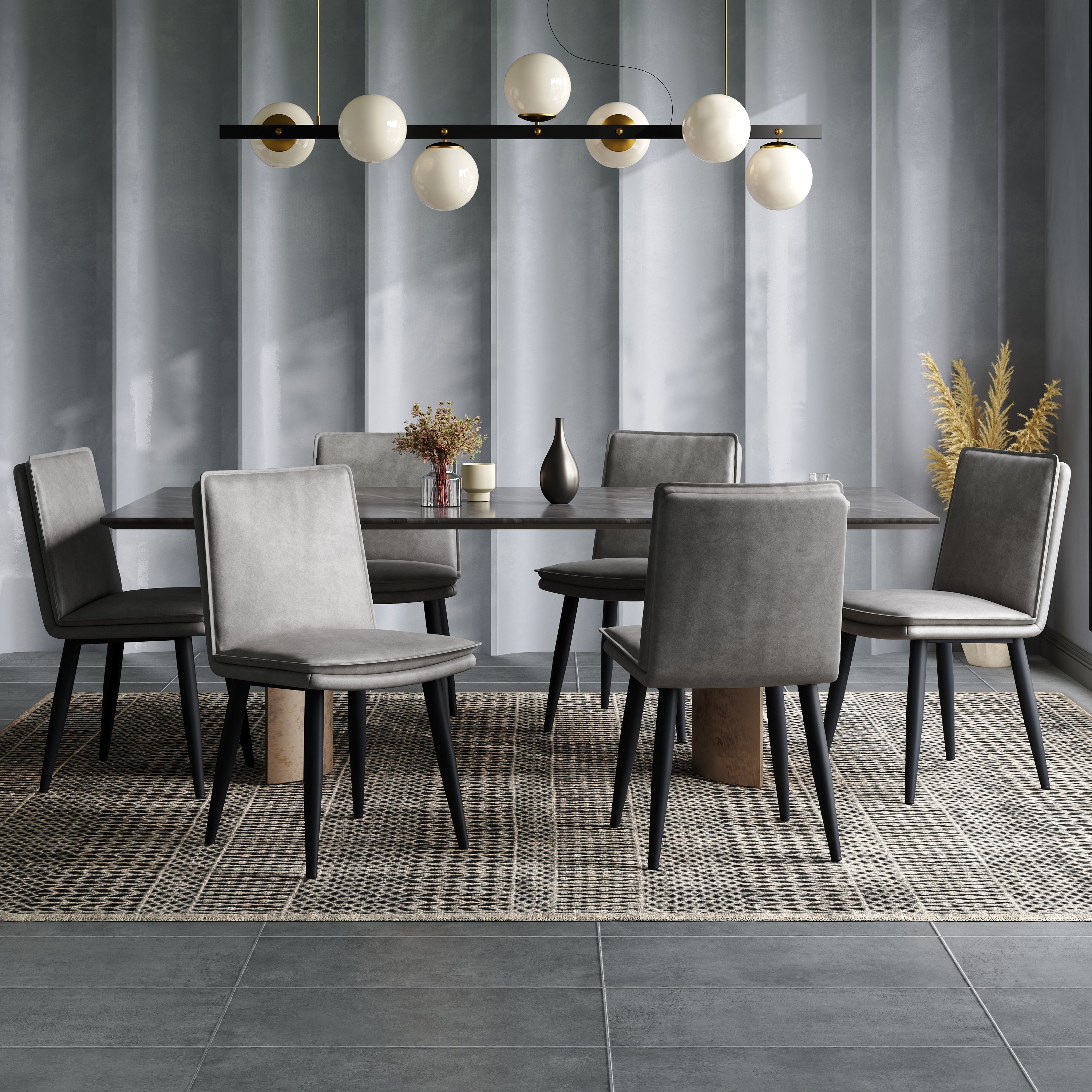 6 Dining Chairs Modern PU Double-Cushion Set - Grey PU