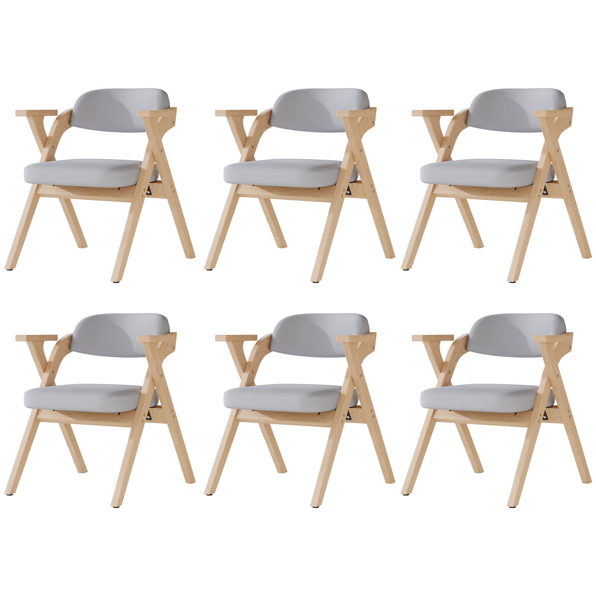 Set of 6 Folding Dining Chairs, Solid Wood and Breathable, Grey Linen