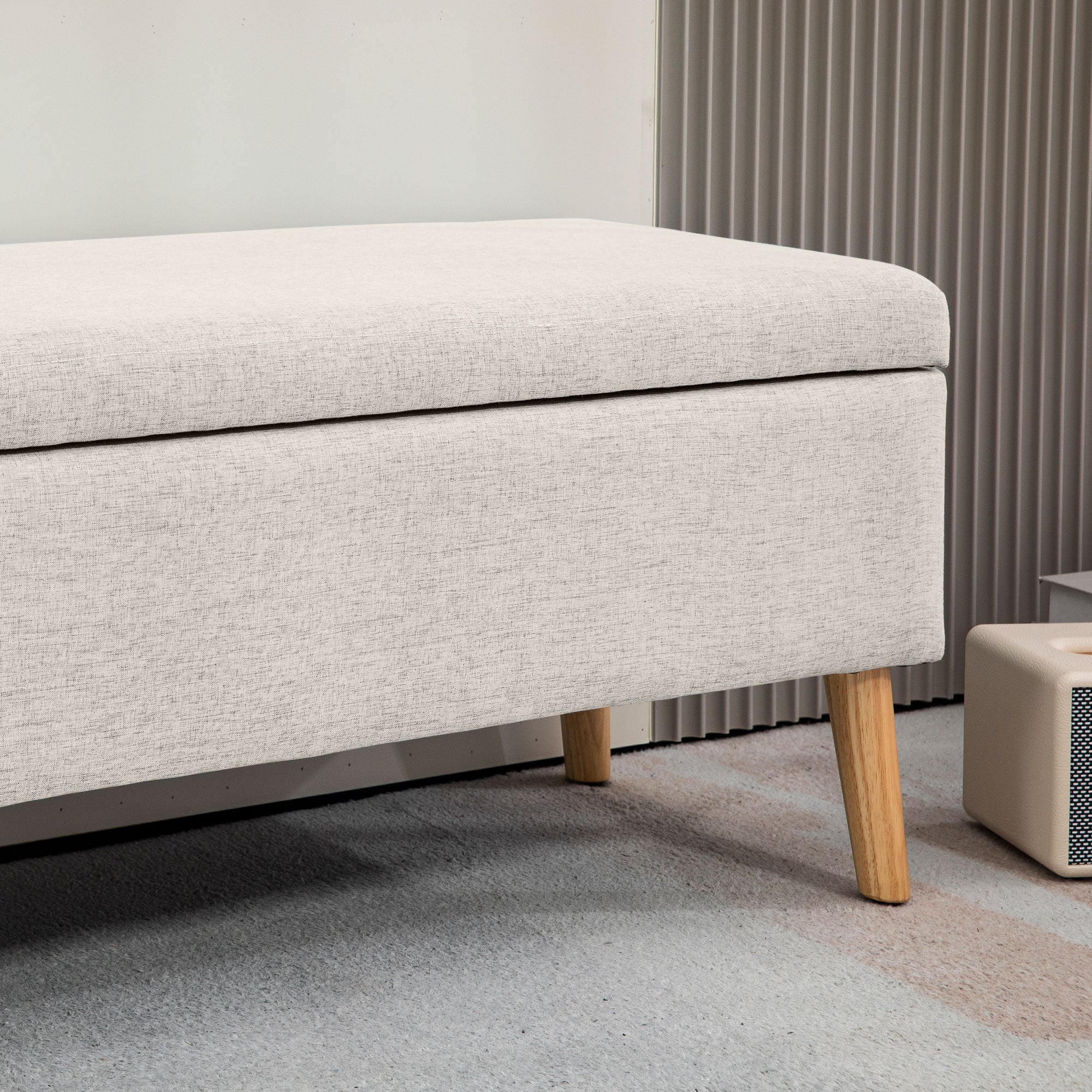 Upholstered Bench with Storage, 110 x 39 x 45 cm, Linen Beige