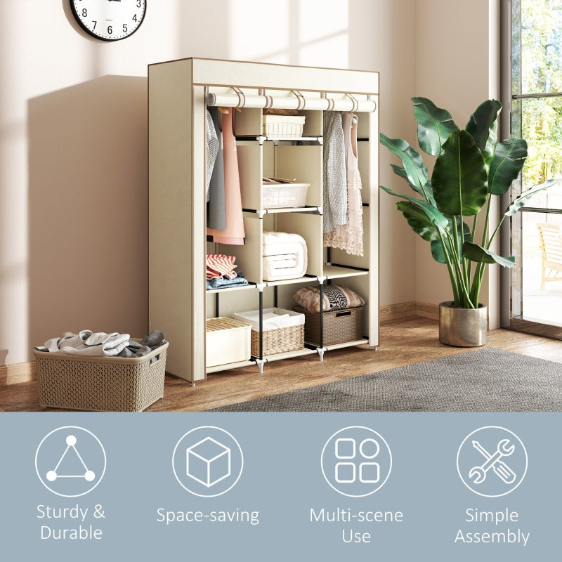 Fabric Wardrobe with Rails and Shelves, Cream White