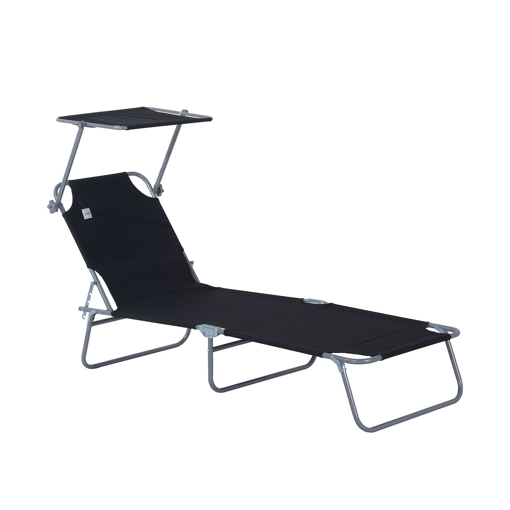 Folding Sun Lounger with Sunshade, 187x58x36 cm, Black