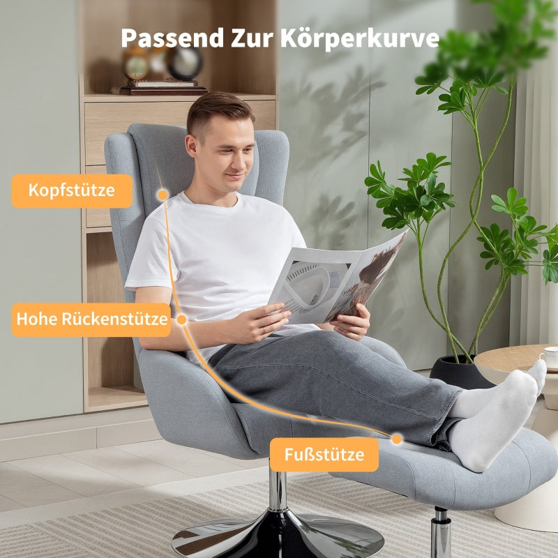 Swivel Upholstered Armchair Reclining with Footstool - Grey