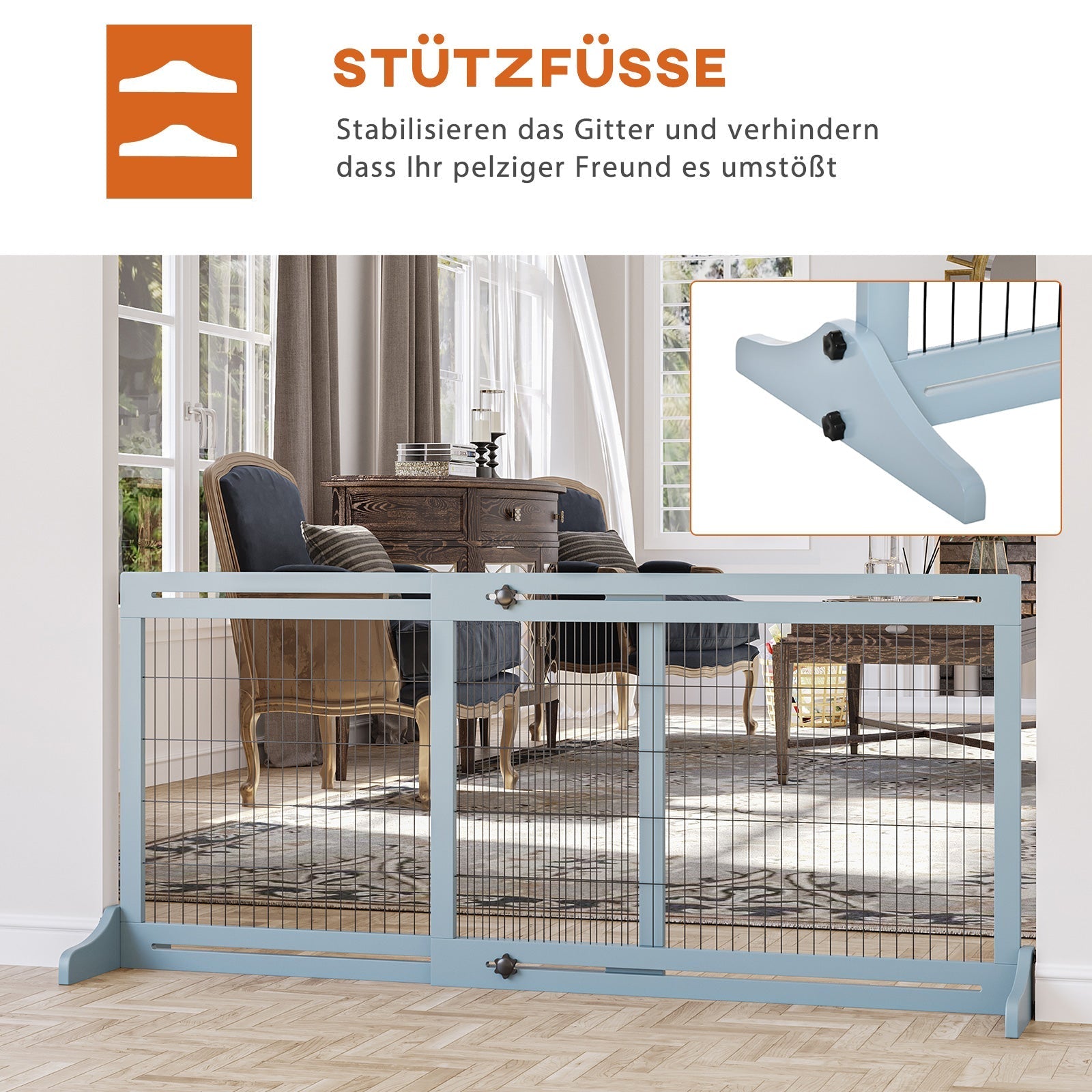 Wooden Dog Gate, Extendable Freestanding 104-183cm Grey