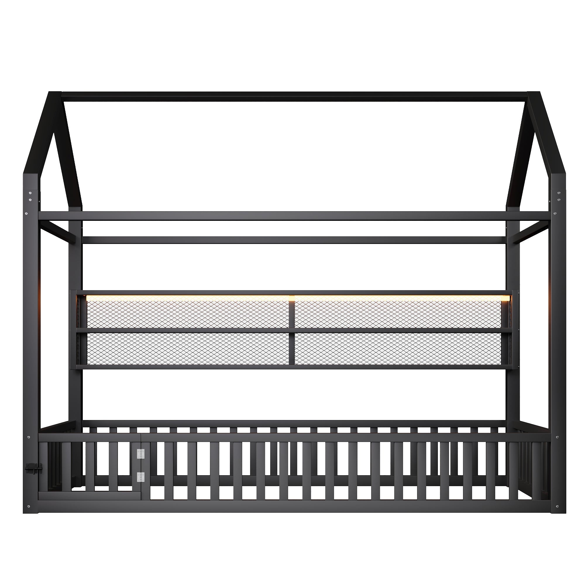 House-shaped Platform Bed 90x200 with Fence LED Lighting Black