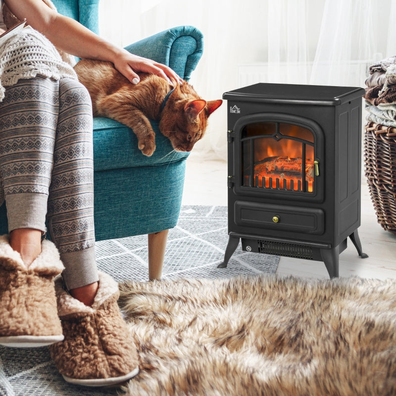 Freestanding Electric Fireplace Heater Log Flame Effect 950/1850W, Black