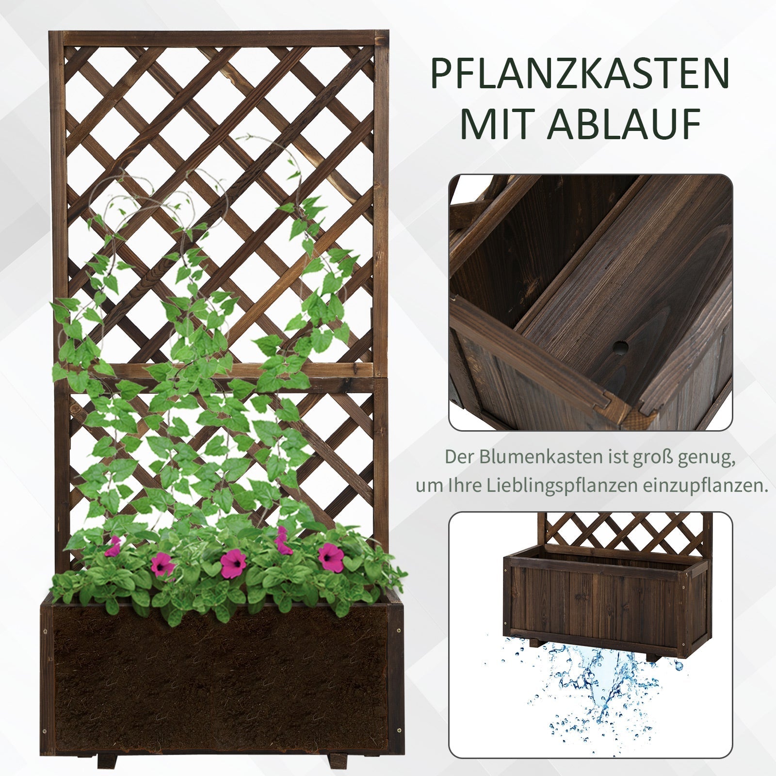 Raised Garden Bed with Trellis Flower Box, 72.5x31.5x149.5cm, Wooden