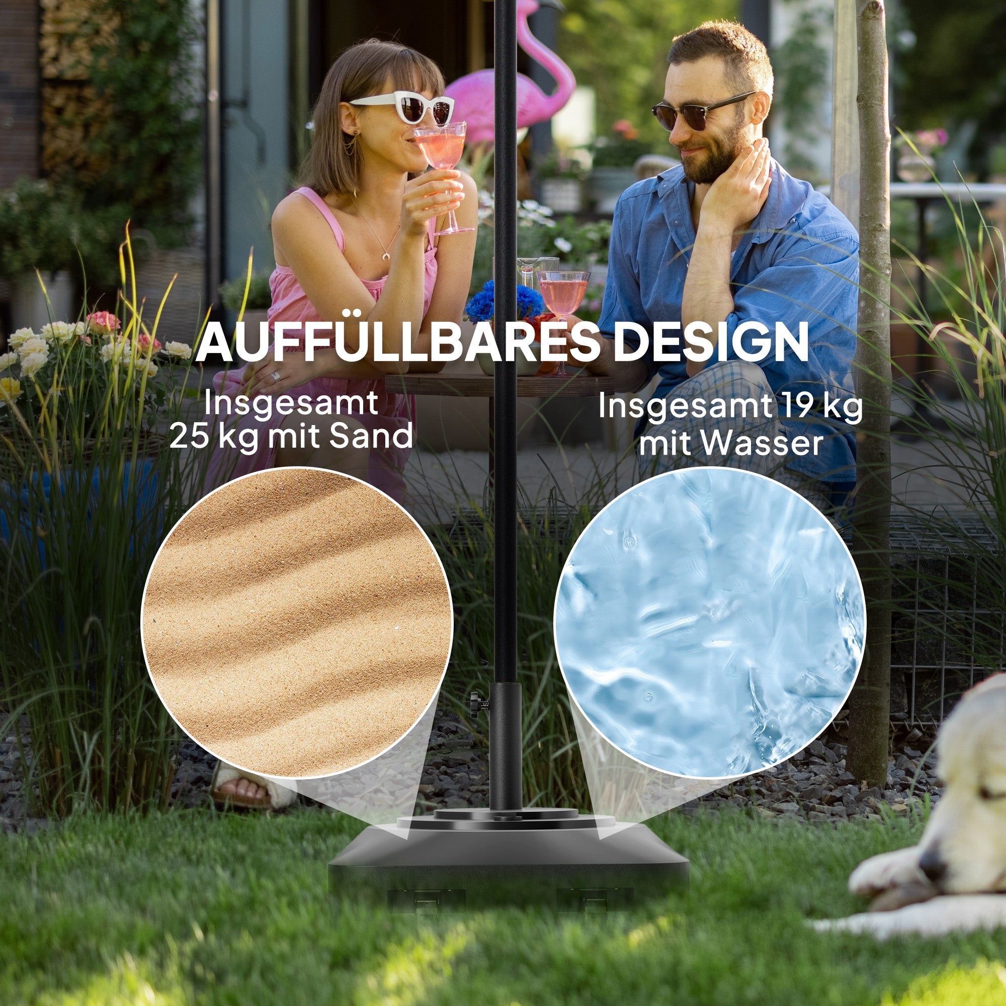 Parasol Base, Fillable 25kg, With Wheels, For Ø38/48 mm, Black
