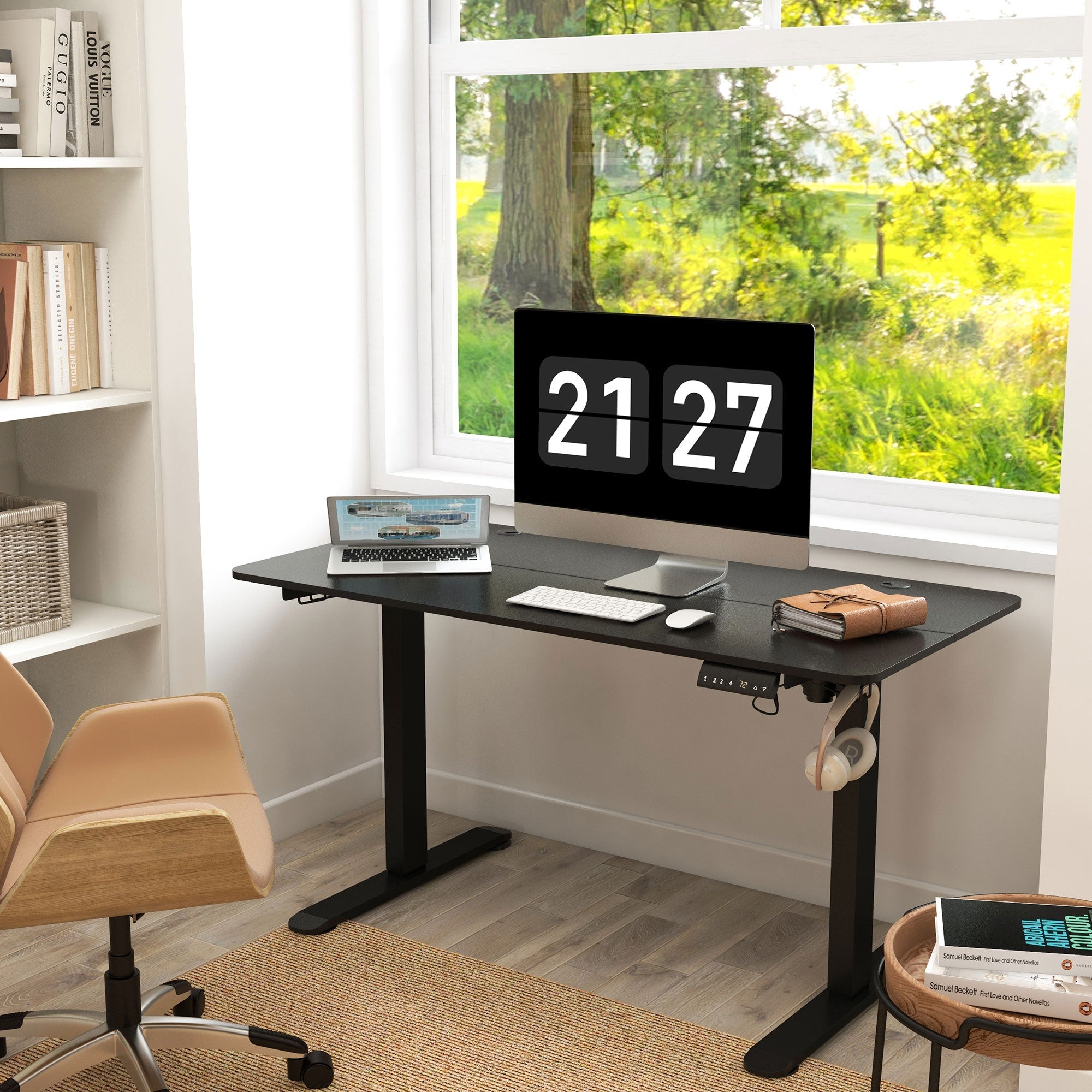 Electric Sit-Stand Desk, Anti-Collision Memory Options 140x70cm, Chipboard Black
