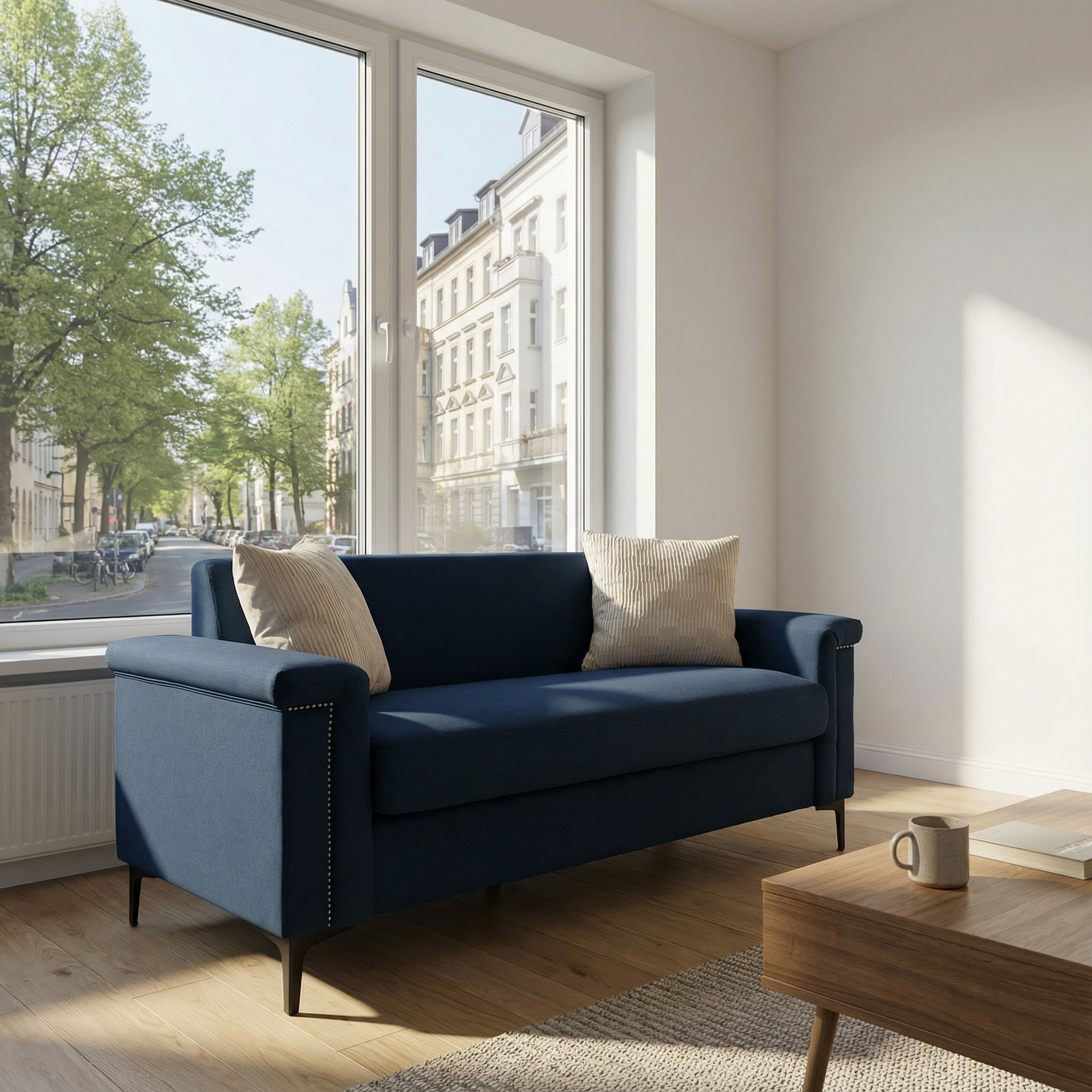 Minimalist 2-seater Sofa Nordic Style Iron Legs - Linen Fabric