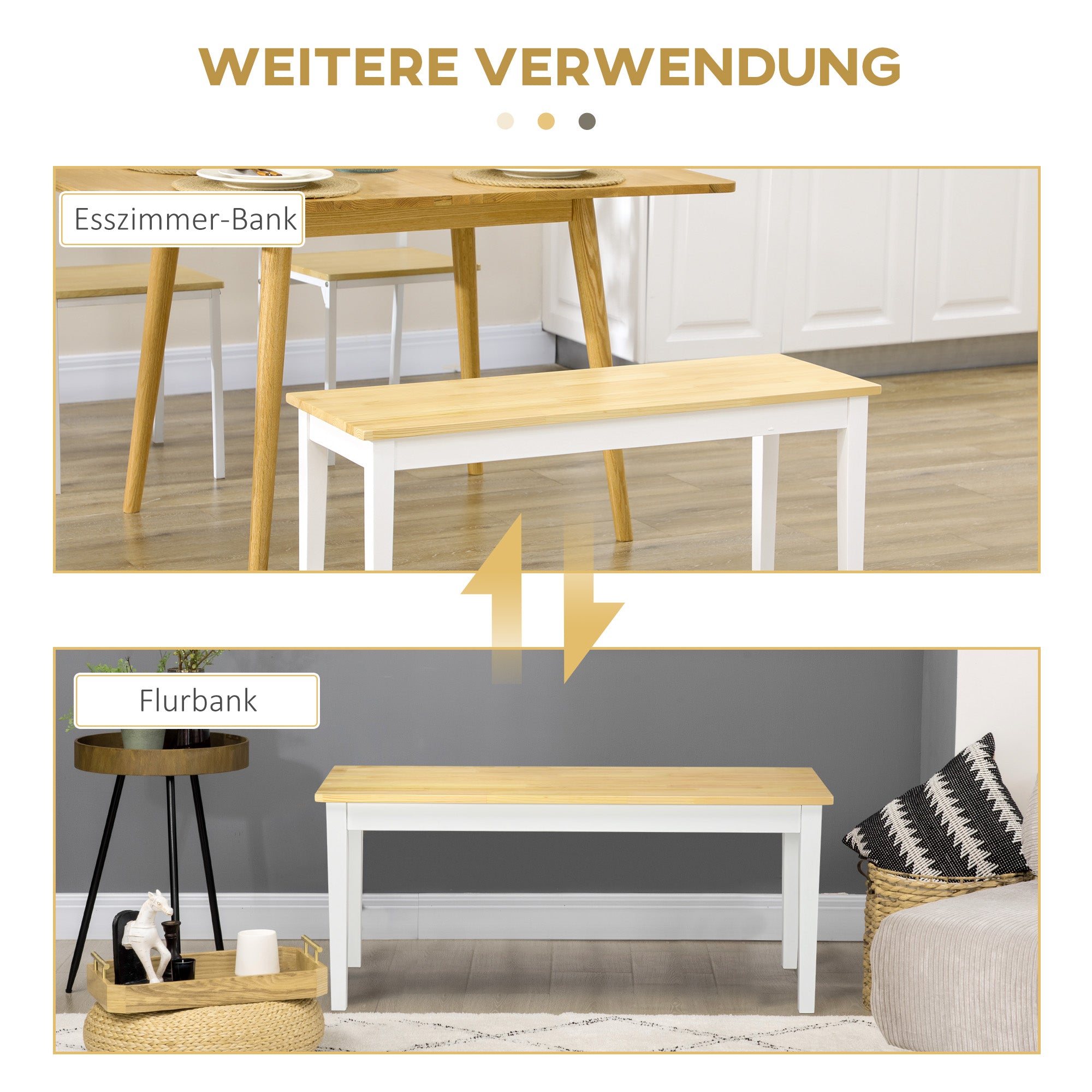 2-Seater Bench, 220kg Capacity, 102 x 36 x 45 cm, Pinewood White