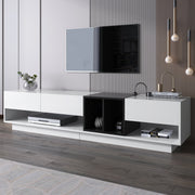 TV cabinet lowboard combination, color-blocking design with drawers and compartments, high-gloss white and black