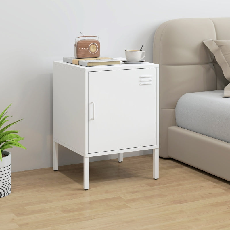 Steel Bedside Table Adjustable Shelf - White
