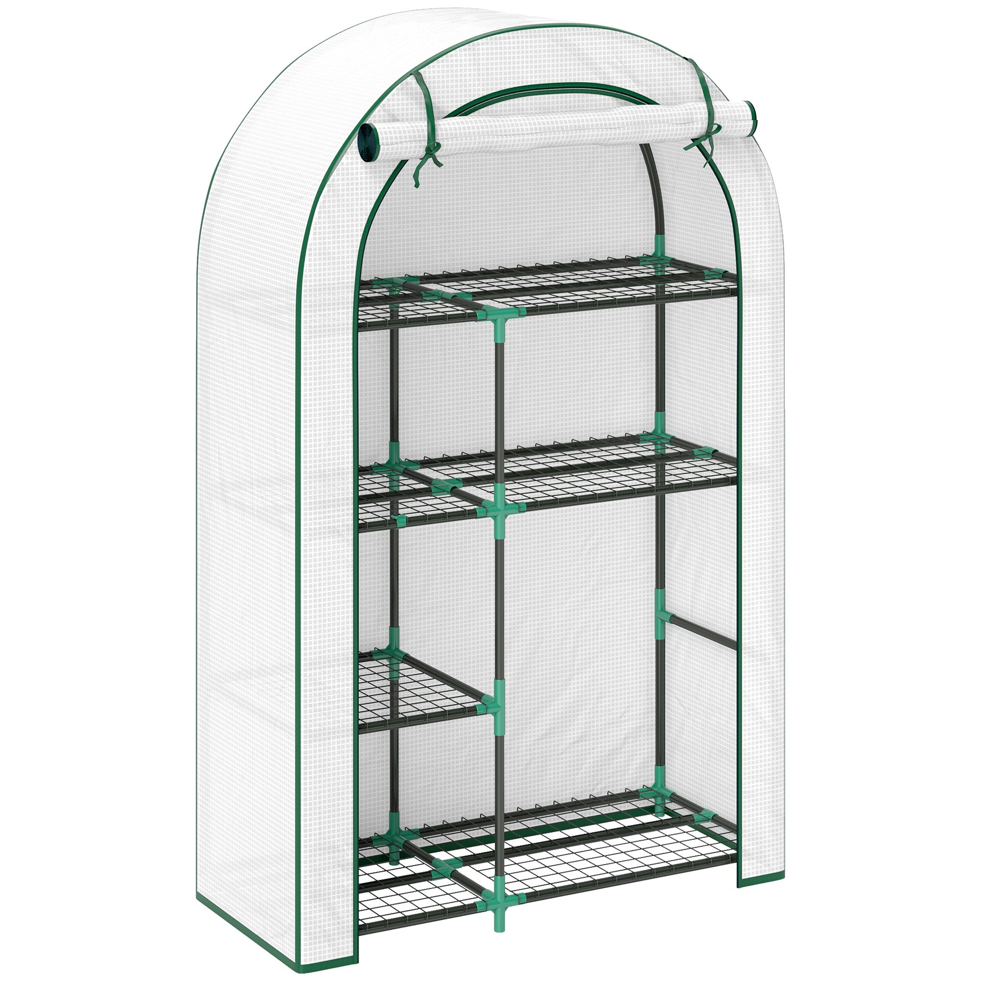 Greenhouse Round Roof, Door, Shelves, Steel, White