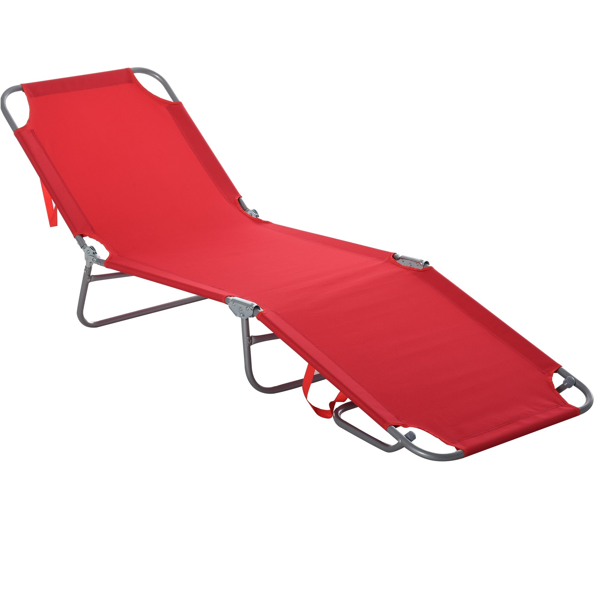 Sun Lounger, Foldable Multi-Adjustable Backrest, Metal/Polyester Red