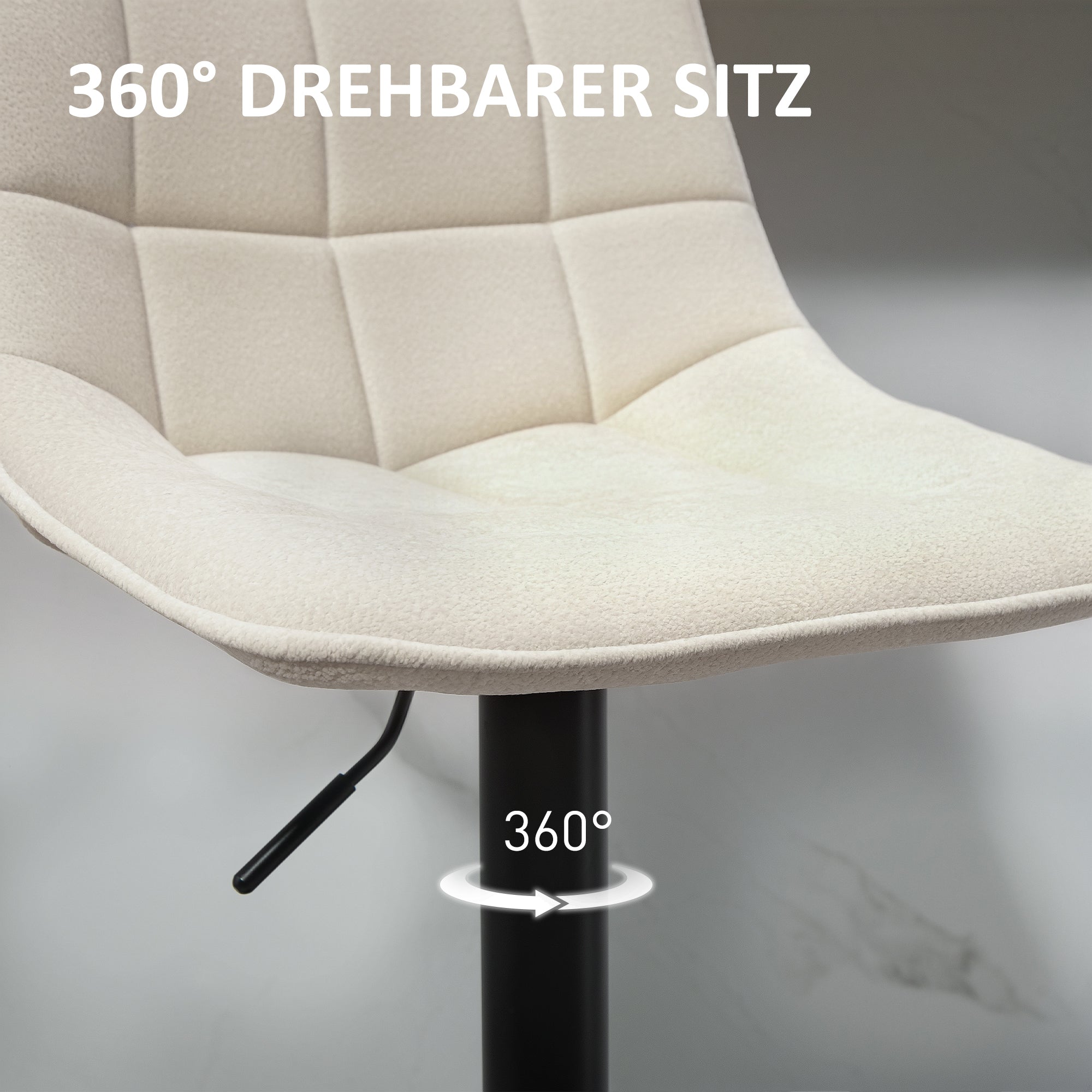 Bar Stool Set of 2, Upholstered with Backrest, Height-Adjustable, Swivel, Beige