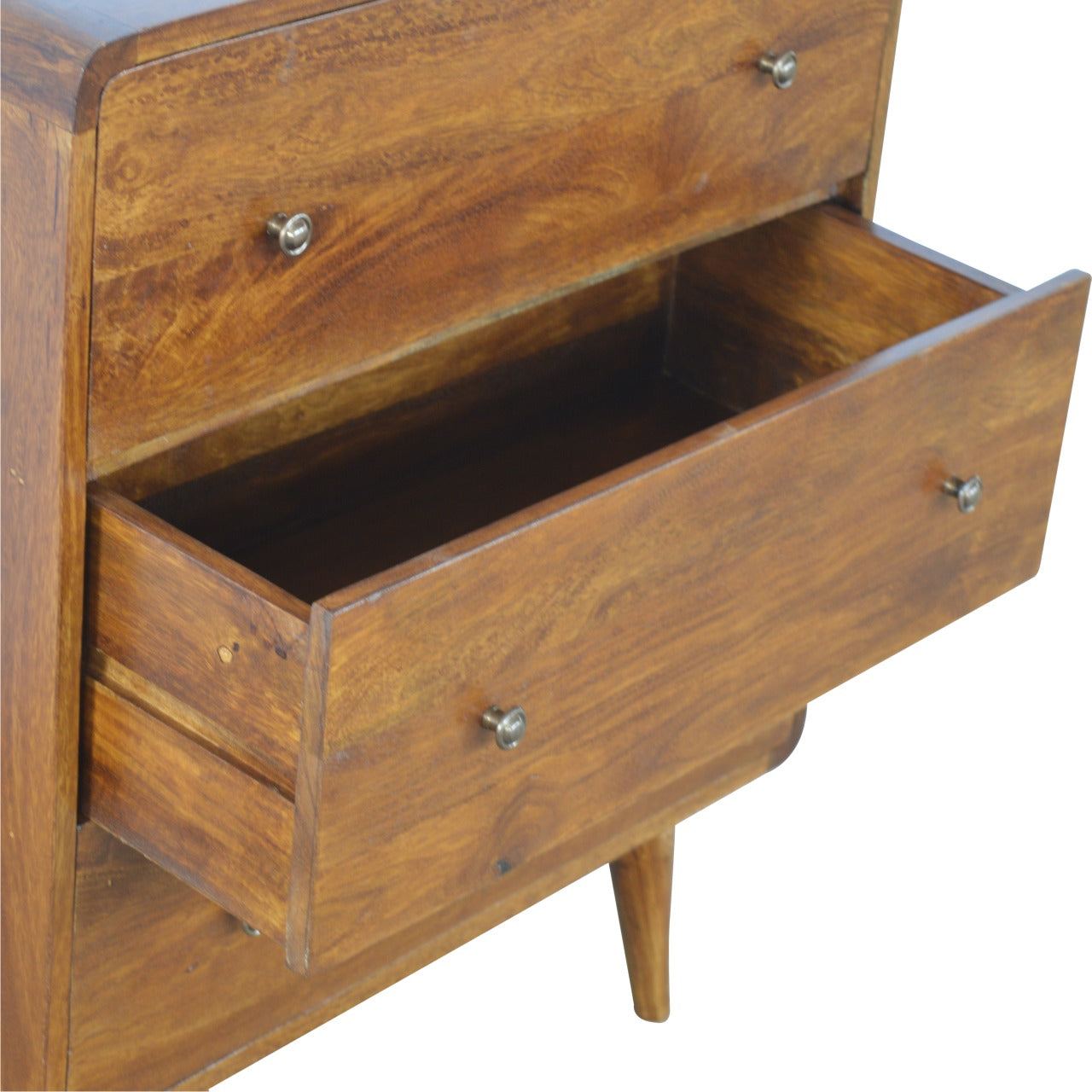 Solid Wood Curved Chestnut Chest with 3 Drawers for Organization, Dark Brown