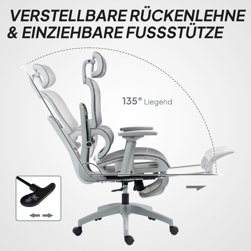 Office Chair, Ergonomic Mesh Desk Chair, Adjustable, Grey