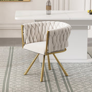 Velvet Swivel Chair, Single Light Luxury Dining/Living/Bedroom with Metal Legs, Beige and Gold