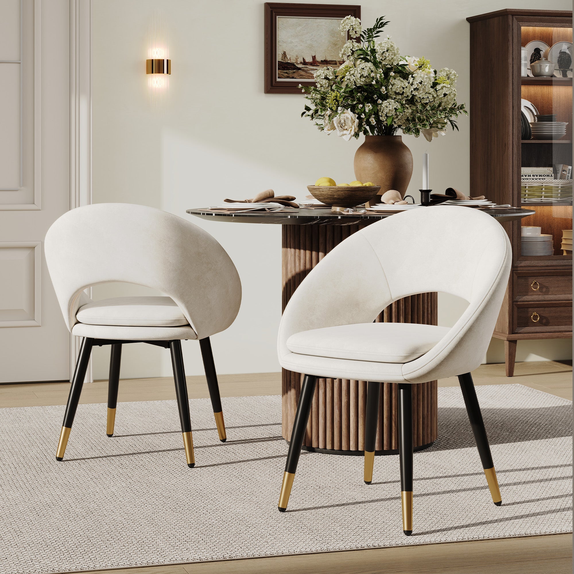 Set of 6 Modern Dining Chairs, Comfortable and Breathable Velvet, Beige