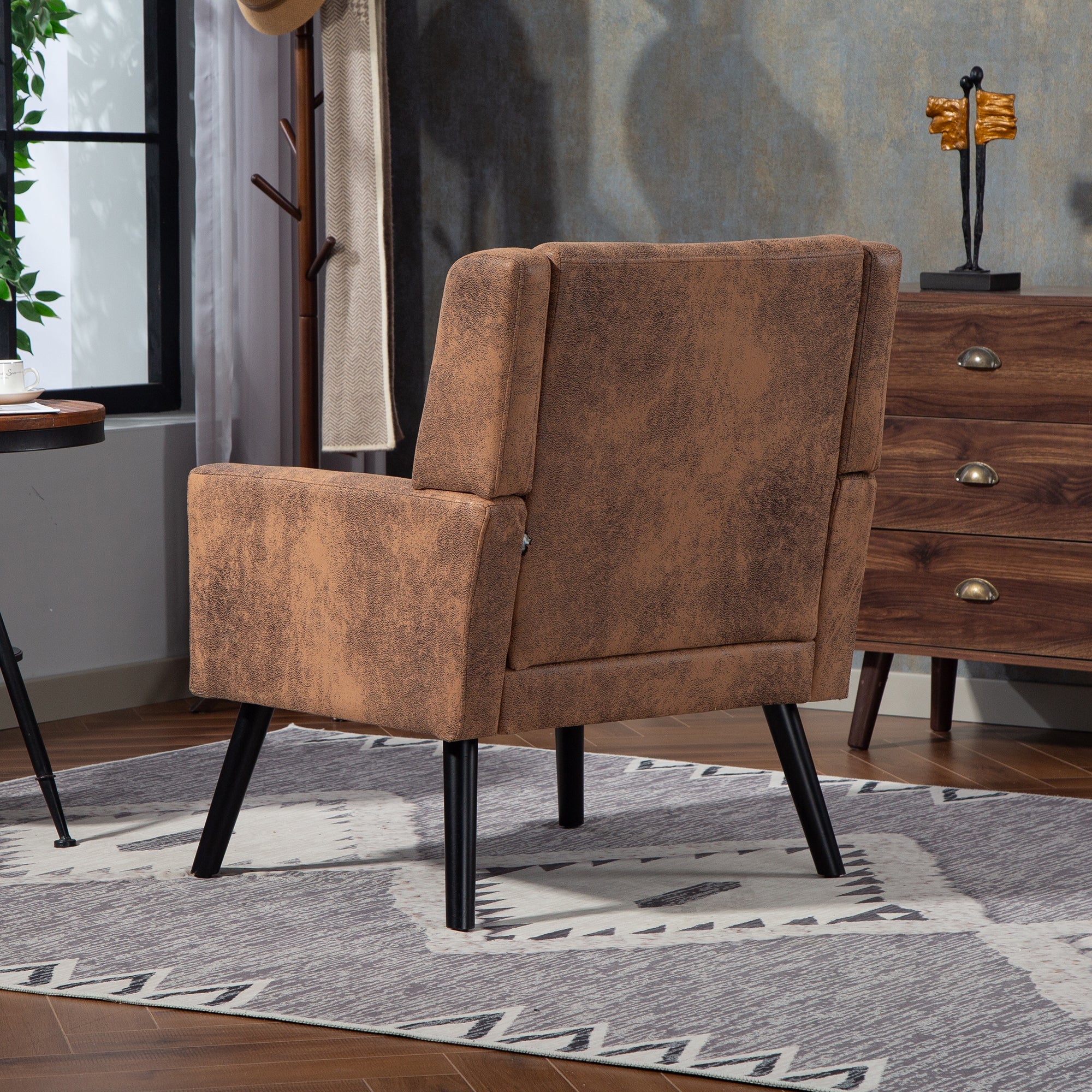 Armchair Mid-Century Modern Buttoned Suede Cushion Solid Wood Legs Suede