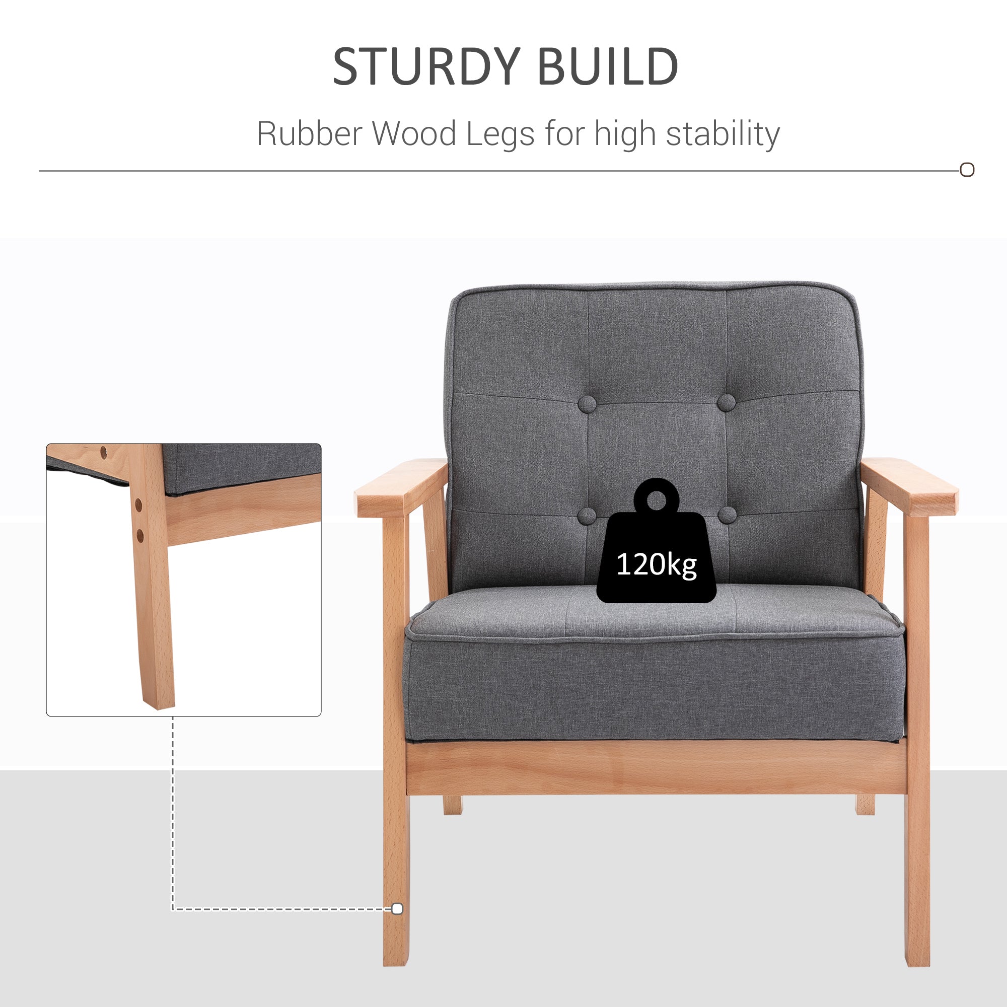 Minimalistic Accent Chair with Padded Wooden Frame - Dark Grey