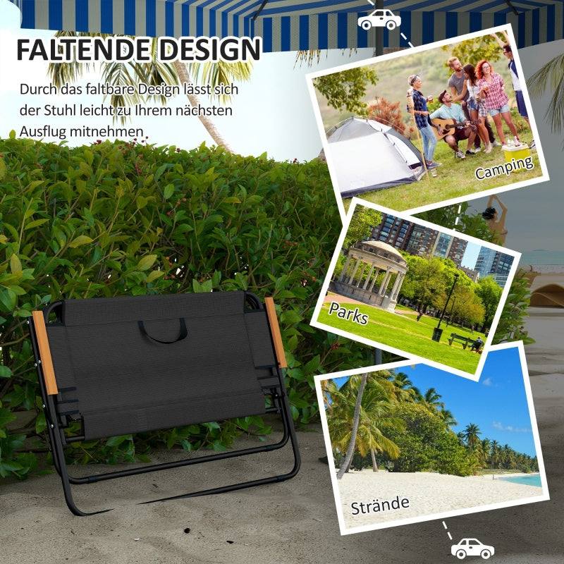 Folding Chair, Breathable Wood-Plastic Armrests 108x65x73cm, Black-Natural