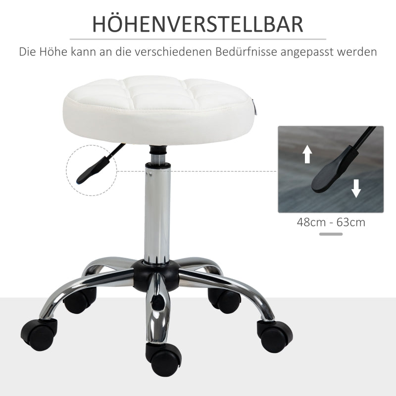 Vinsetto Rolling Stool Height-Adjustable Rotating Work, Artificial Leather White
