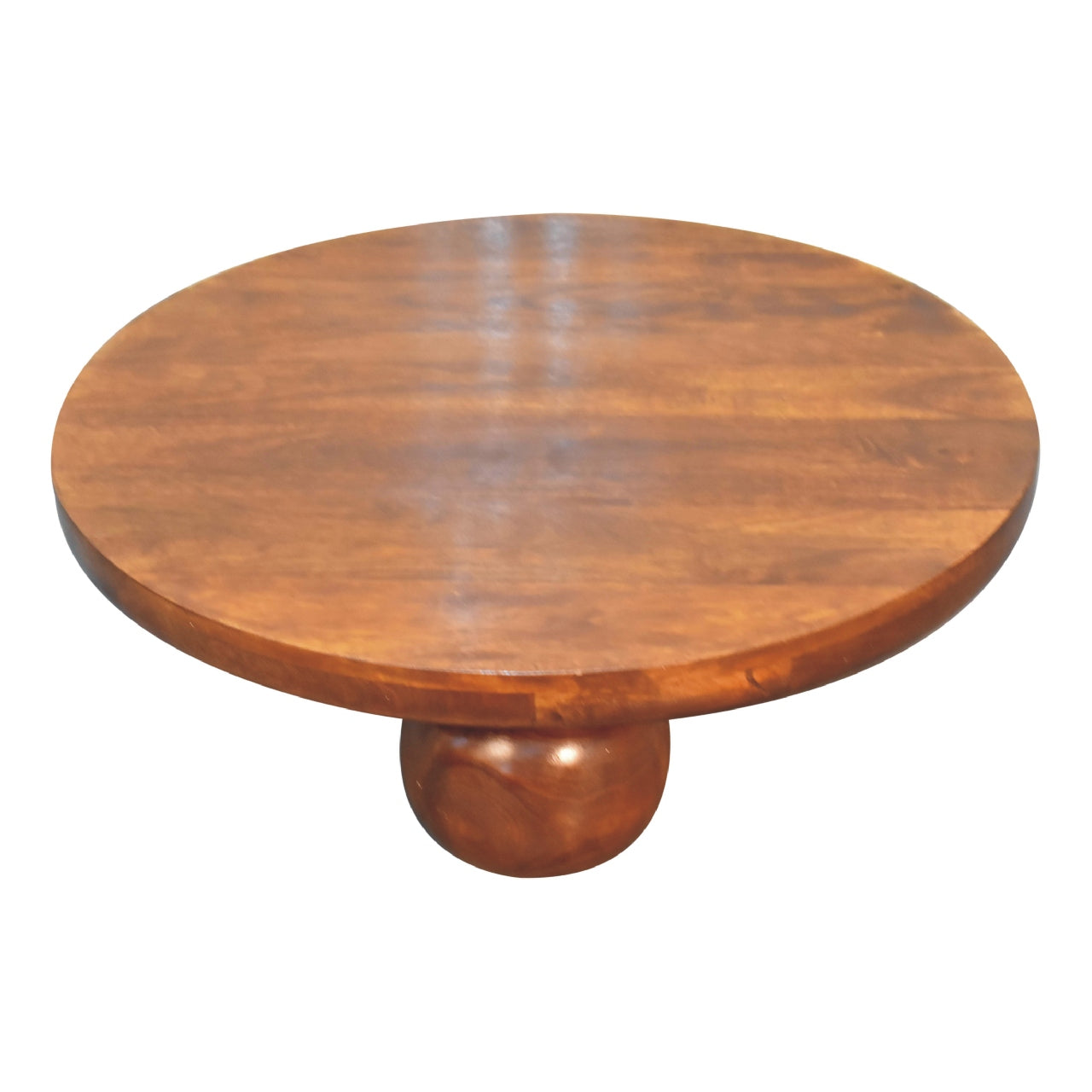 Solid Wood Table, Central Ball Design, Dark Brown Chestnut