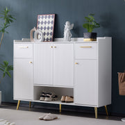 Shoe cabinet, shoe rack with 2 drawers and 4 doors, metal feet, white
