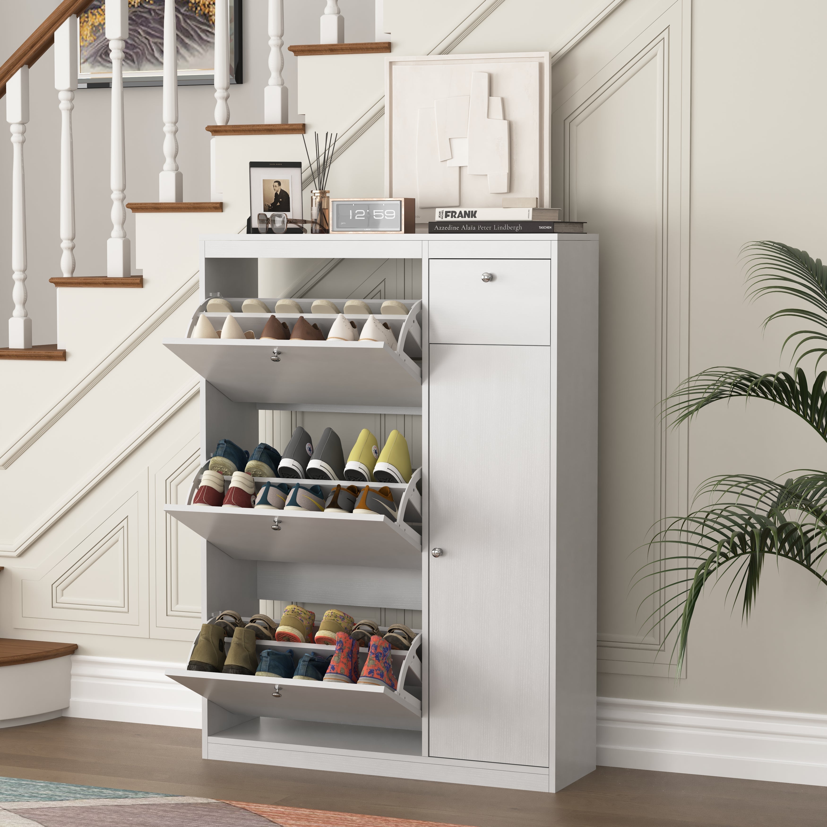 Shoe Cabinet Freestanding 3 Drop-Down Drawers Adjustable Shelf
