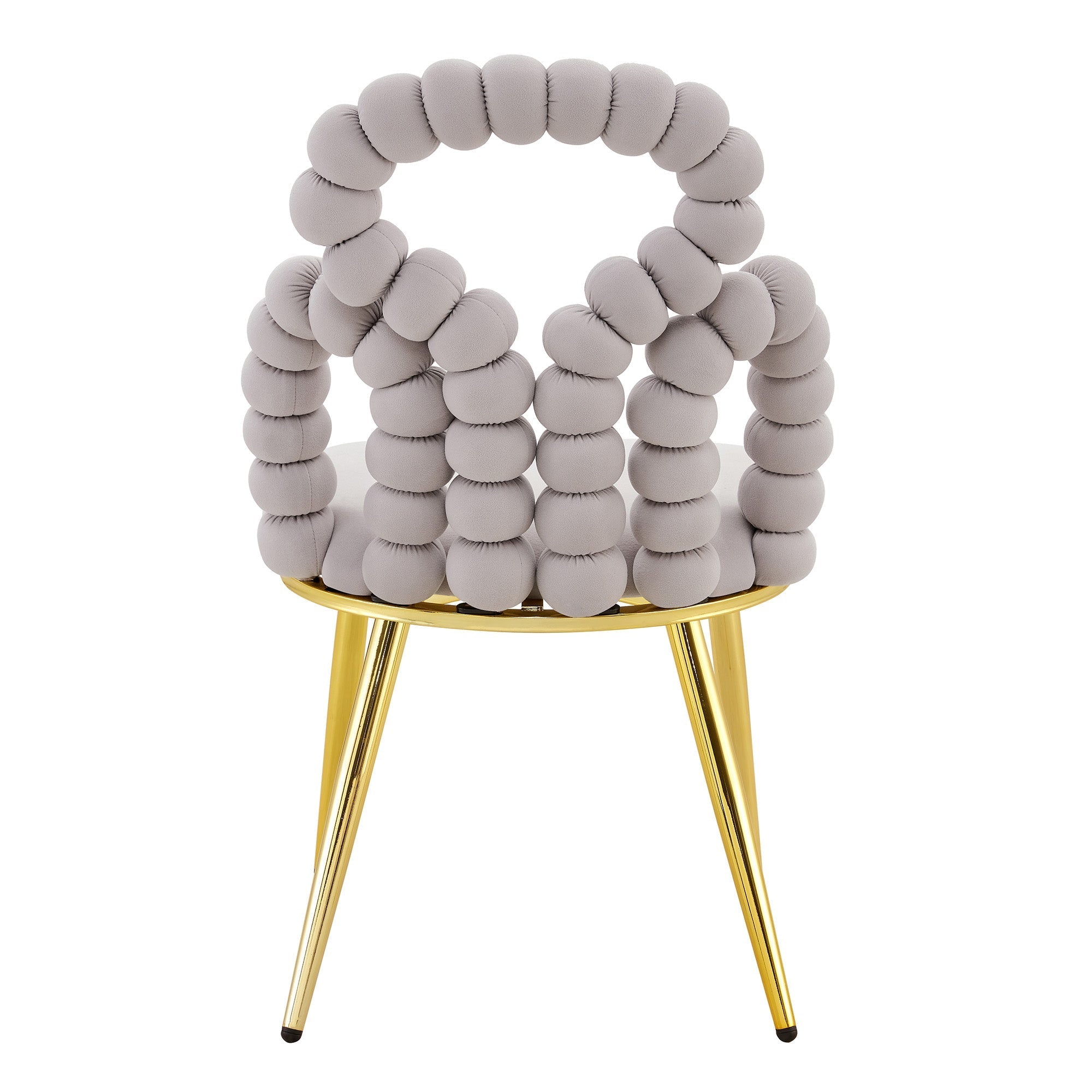 Dining Chairs Set of 2 Velvet Ball Chain Backrests Gold Legs - Light Grey