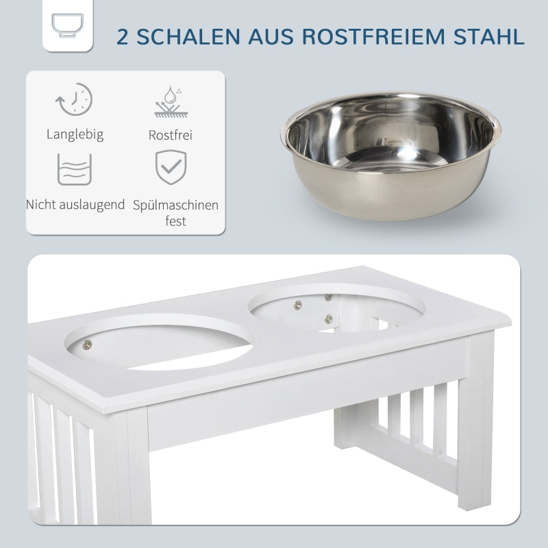 Dog Feeding Station Non-Slip 44x24x15cm 0.9L Bowls - White