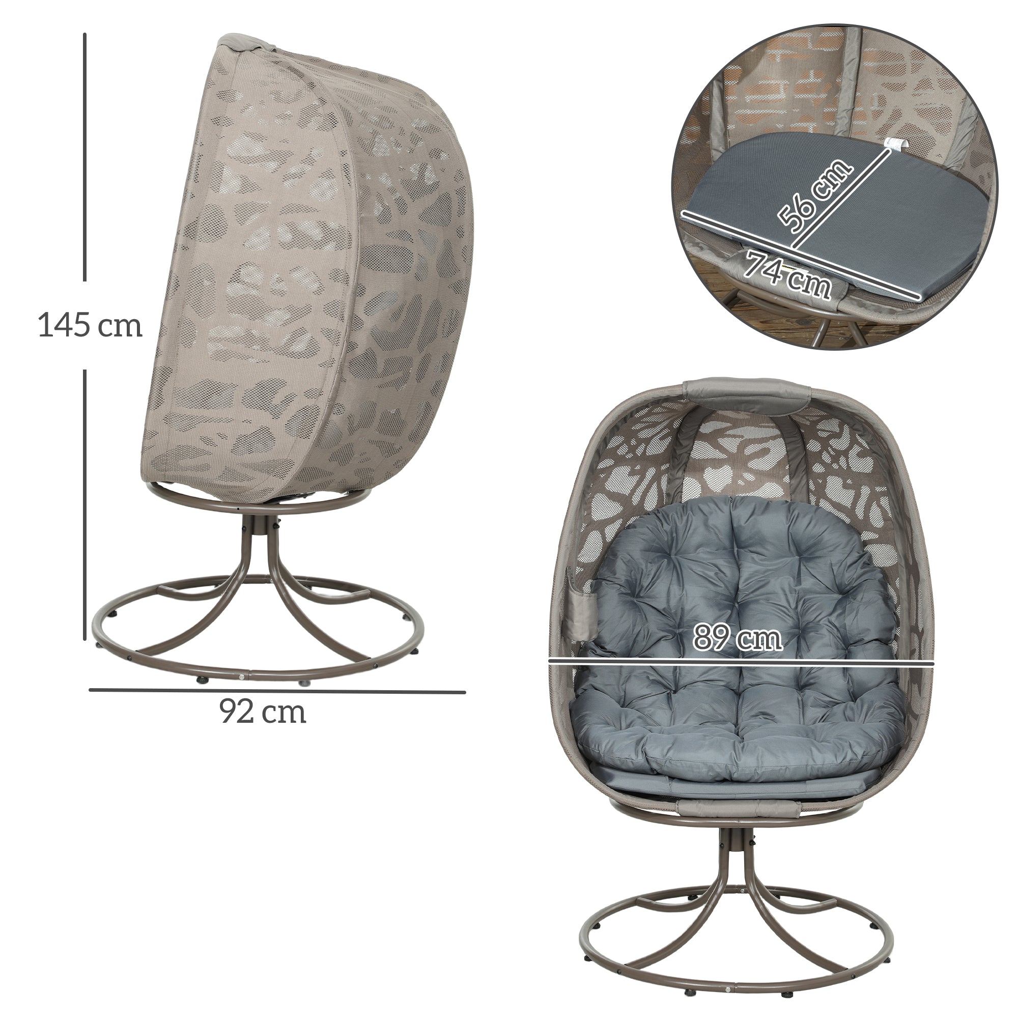 Swivel Egg Chair, Cushions Foldable Basket Metal Frame, Grey