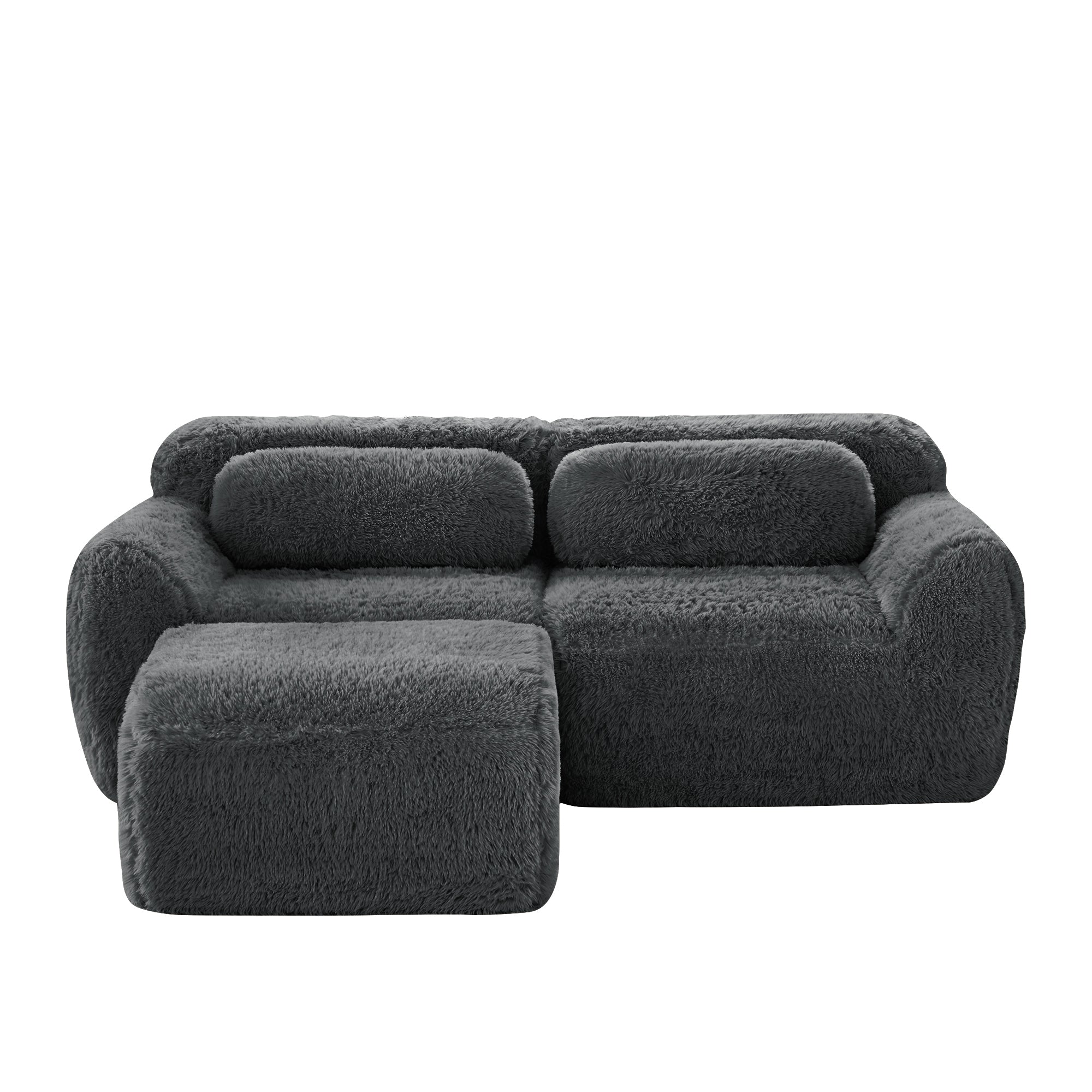 L-shaped 2-Seater Sofa, Modular Plush Fabric, Grey