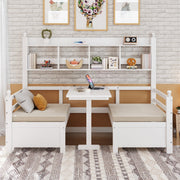 Sofa Bed, Multifunctional 2-in-1 Bed & Desk with Bookshelf & Pillows, Solid Wood White